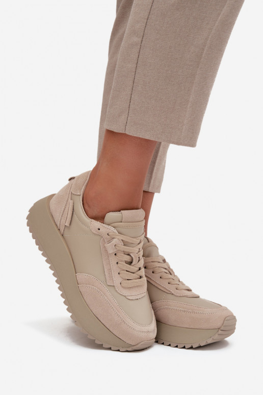 Piel Zapatillas modelo zapatos. Femenino con una plataforma Artiker 55C0021 beige