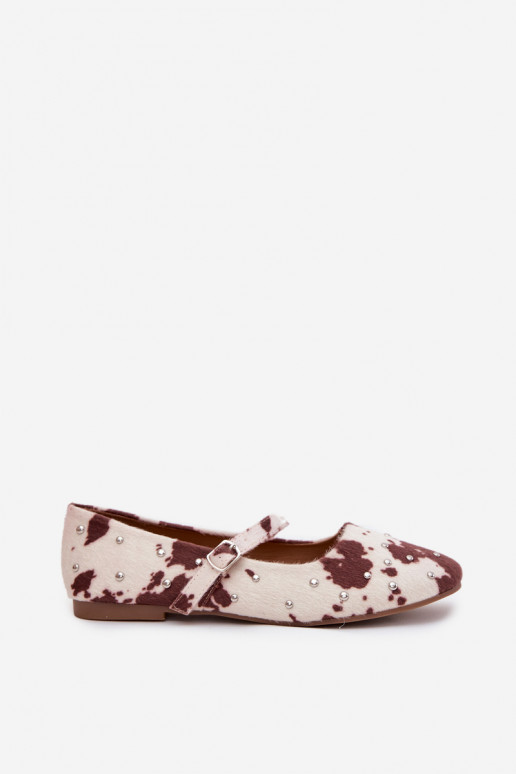 Bailarinas decoradas de mujer con tiras y patrones color blanco-marrón Olivisse Bailarinas decoradas de mujer con tiras y patrones color blanco-marrón Olivisse