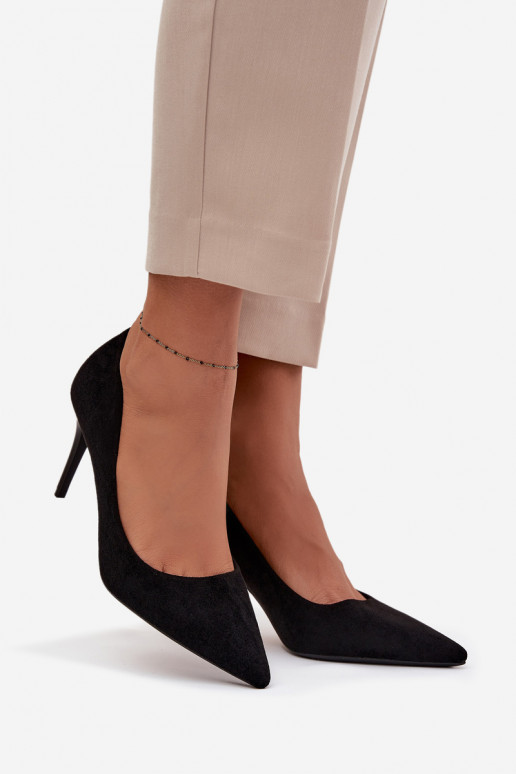 zapatos de tacón alto Femeninode gamuza ecológicau de color negro Elvessa