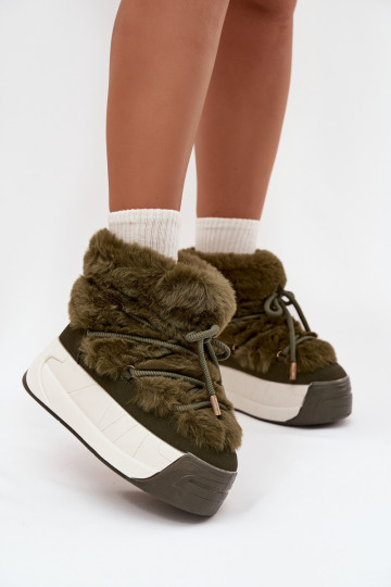 Botas de nieve Femenino con una plataforma con detalles elegantes y un abrigo de piel de color caqui Kalivira 2