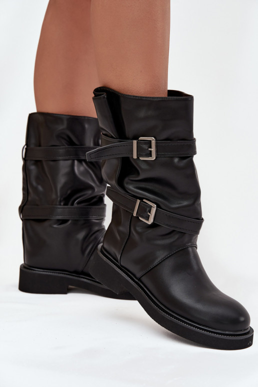 Arrugado botas de mujer Do PołoAy Łyski con rayas I con hebillasmi de color negro Halvessa