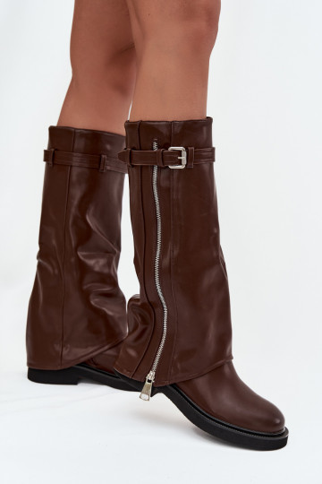 botas de mujerENyAiniętą CholeAką con hebillas I color platam Zamkiem calentamiento color marrón Bressa