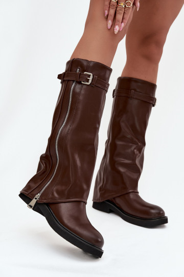 botas de mujerENyAiniętą CholeAką con hebillas I color platam Zamkiem calentamiento color marrón Bressa 2
