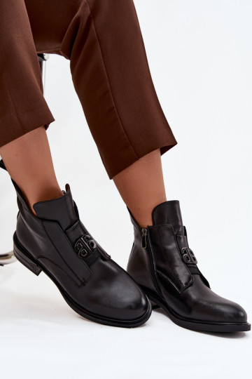 calentamiento Piel Botas de mujer Con decoraciones Detalem de color negro Briselda