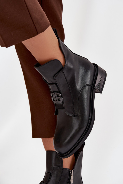 calentamiento Piel Botas de mujer Con decoraciones Detalem de color negro Briselda calentamiento Piel Botas de mujer Con decoraciones Detalem de color negro Briselda