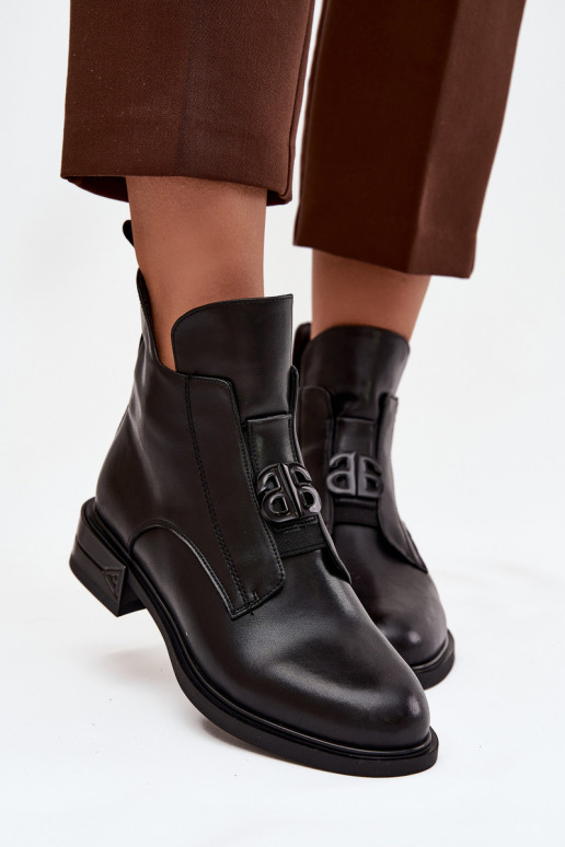 calentamiento Piel Botas de mujer Con decoraciones Detalem de color negro Briselda calentamiento Piel Botas de mujer Con decoraciones Detalem de color negro Briselda