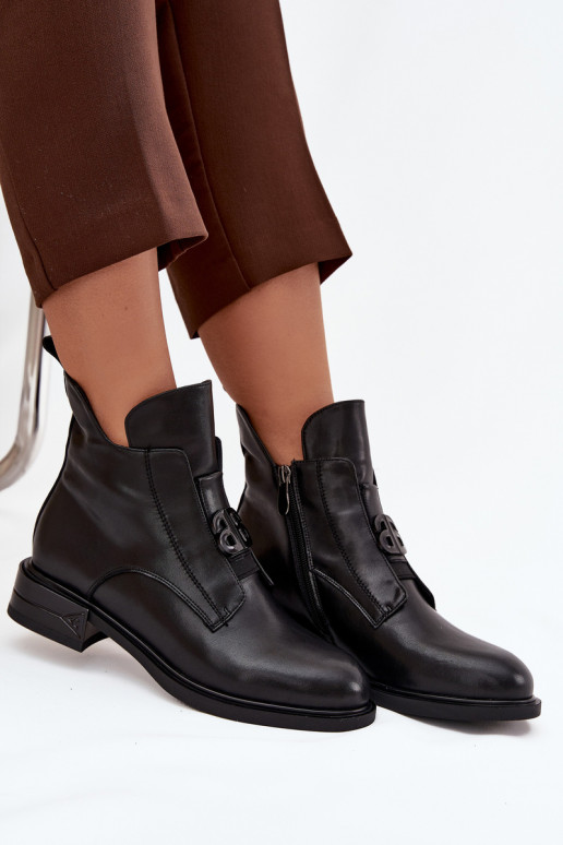 calentamiento Piel Botas de mujer Con decoraciones Detalem de color negro Briselda calentamiento Piel Botas de mujer Con decoraciones Detalem de color negro Briselda