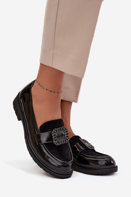 Mocasines lacados Femenino para decorar con hebillas S.Barski HY52-546 de color negro