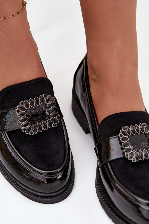 Mocasines lacados Femenino para decorar con hebillas S.Barski HY52-546 de color negro