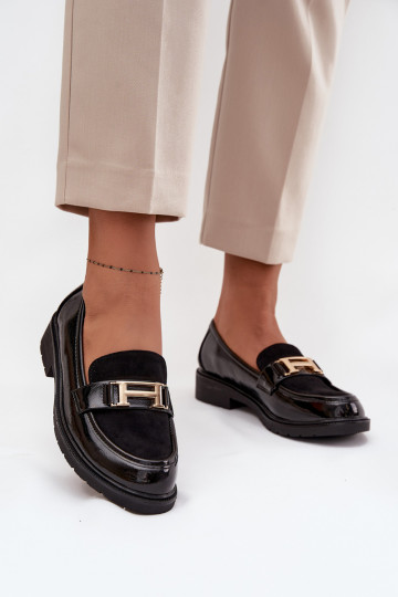 Mocasines lacados Femenino Ze color doradom Detalem S.Barski HY52-545 de color negro