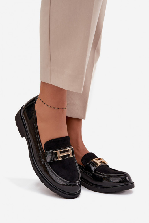 Mocasines lacados Femenino Ze color doradom Detalem S.Barski HY52-545 de color negro