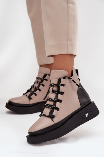 Piel Botas de mujer con una plataforma calentamiento Artiker 55C0884 beige 2