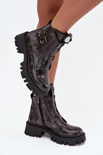 Piel con efecto barniz Botas de mujer con adornos calentamiento Artiker 57C2081 color gris