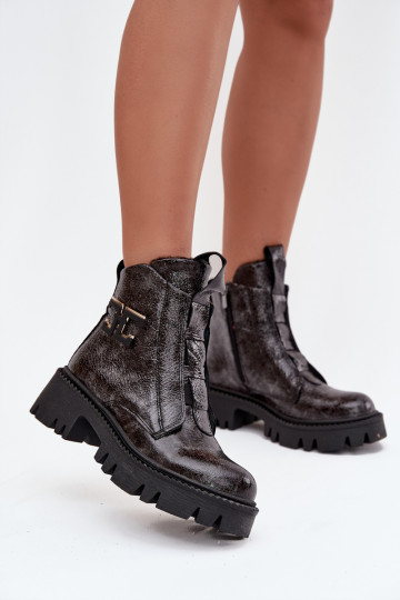 Piel con efecto barniz Botas de mujer con adornos calentamiento Artiker 57C2081 color gris 2