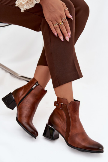 Piel Botas de mujer con tacones calentamiento Zazoo 60563 color marrón