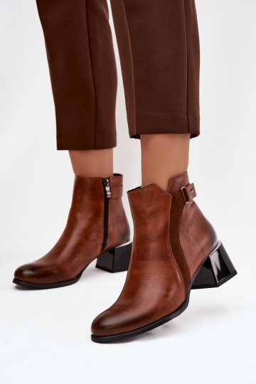 Piel Botas de mujer con tacones calentamiento Zazoo 60563 color marrón 2