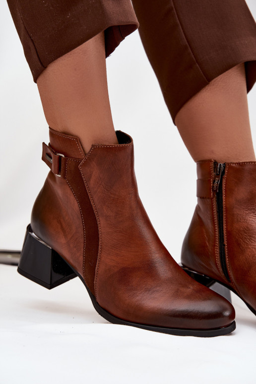 Piel Botas de mujer con tacones calentamiento Zazoo 60563 color marrón