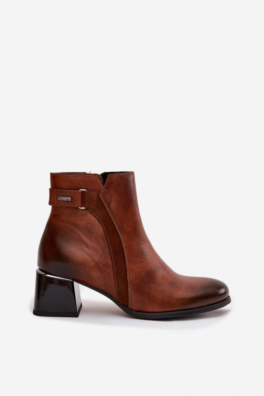 Piel Botas de mujer con tacones calentamiento Zazoo 60563 color marrón