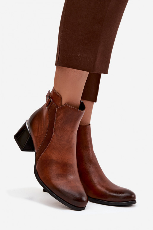 Piel Botas de mujer con tacones calentamiento Zazoo 60563 color marrón