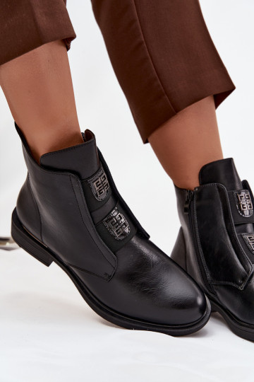 Botas de mujer calentamiento En un tacón bajo con hermosos detalles de color negro Tavressa 2