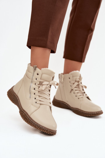 Botas de mujer calentamiento con pelo dentro de cuero ecológico beige Ulverina
