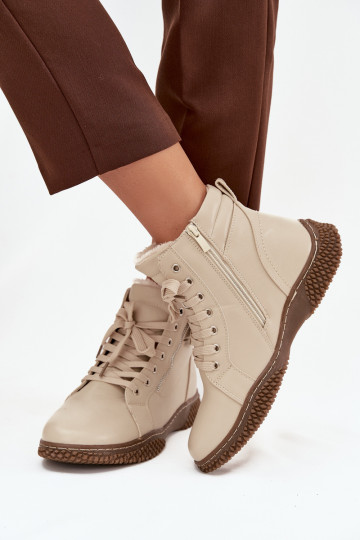 Botas de mujer calentamiento con pelo dentro de cuero ecológico beige Ulverina 2