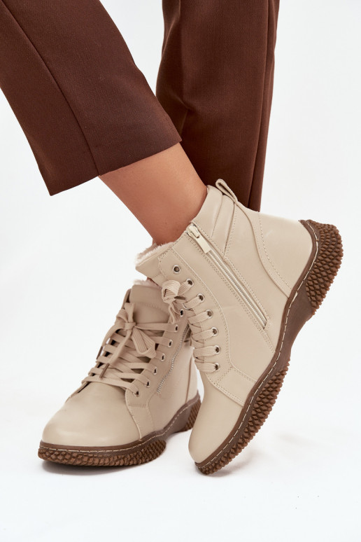 Botas de mujer calentamiento con pelo dentro de cuero ecológico beige Ulverina