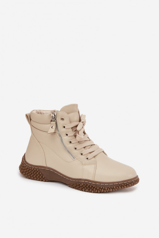 Botas de mujer calentamiento con pelo dentro de cuero ecológico beige Ulverina