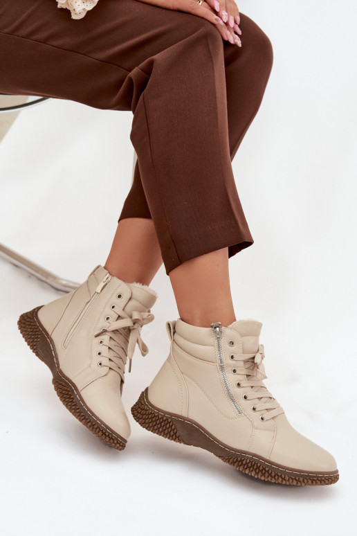 Botas de mujer calentamiento con pelo dentro de cuero ecológico beige Ulverina