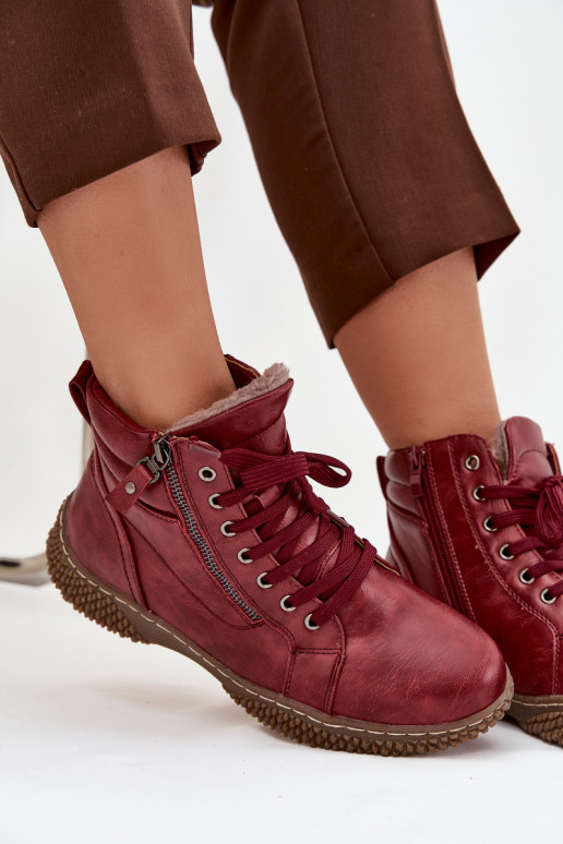 Botas de mujer calentamiento con pelo dentro de cuero ecológico borgoña Ulverina Botas de mujer calentamiento con pelo dentro de cuero ecológico borgoña Ulverina