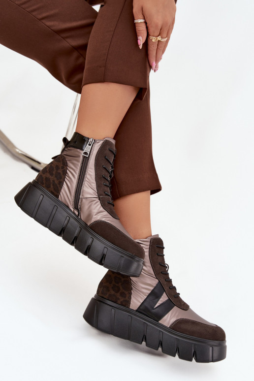 Botas de mujer calentamiento con una plataforma Vinceza 58562 color marrón