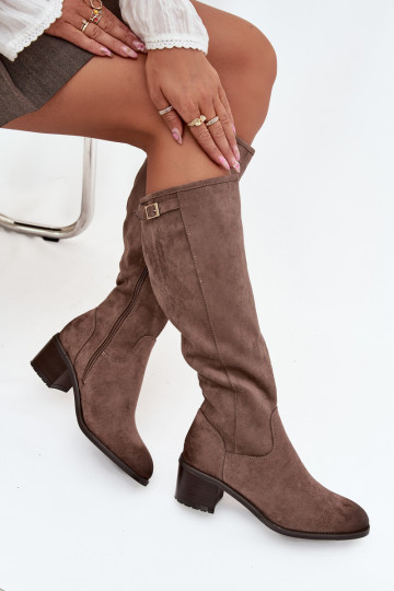 Botas cálidas con tacones con hebillas doradas Vinceza 58589 beige