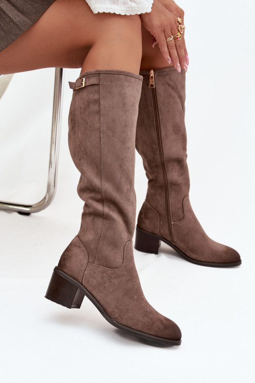 Botas cálidas con tacones con hebillas doradas Vinceza 58589 beige