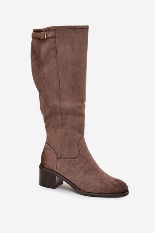 Botas cálidas con tacones con hebillas doradas Vinceza 58589 beige