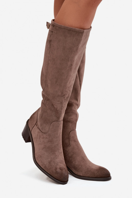 Botas cálidas con tacones con hebillas doradas Vinceza 58589 beige