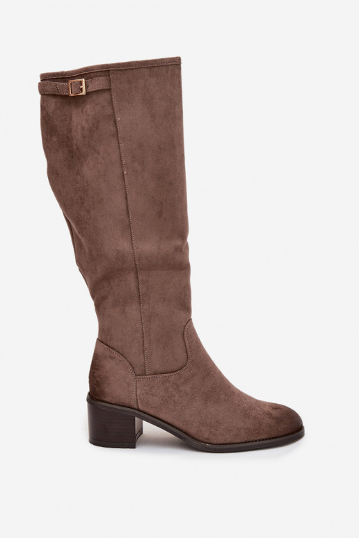 Botas cálidas con tacones con hebillas doradas Vinceza 58589 beige