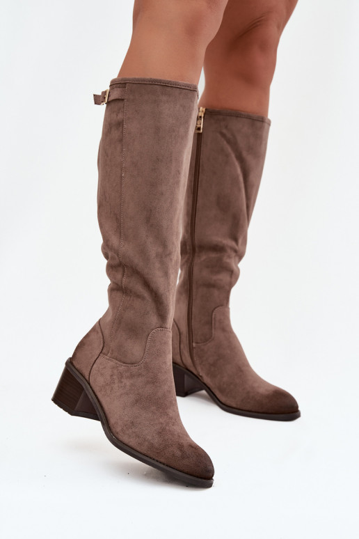 Botas cálidas con tacones con hebillas doradas Vinceza 58589 beige