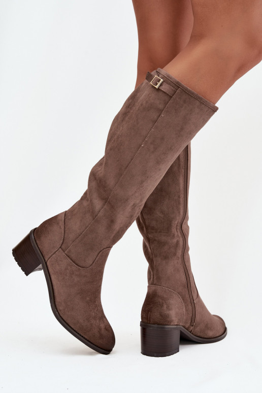 Botas cálidas con tacones con hebillas doradas Vinceza 58589 beige