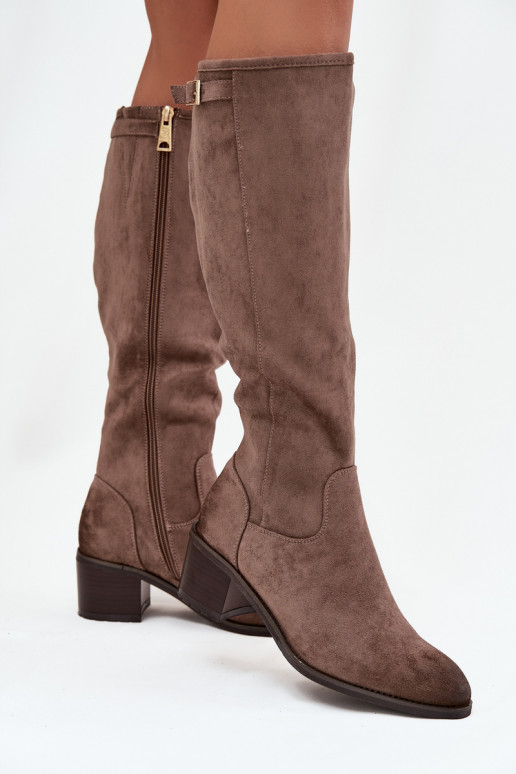 Botas cálidas con tacones con hebillas doradas Vinceza 58589 beige