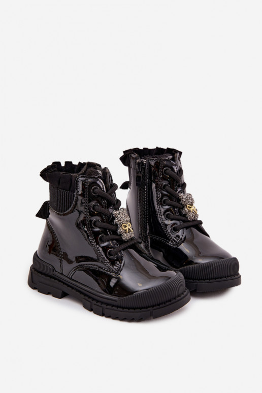 con efecto barniz Botas Infantil calentamientoPrzypinką osos de peluche de color negro Fionessa con efecto barniz Botas Infantil calentamientoPrzypinką osos de peluche de color negro Fionessa