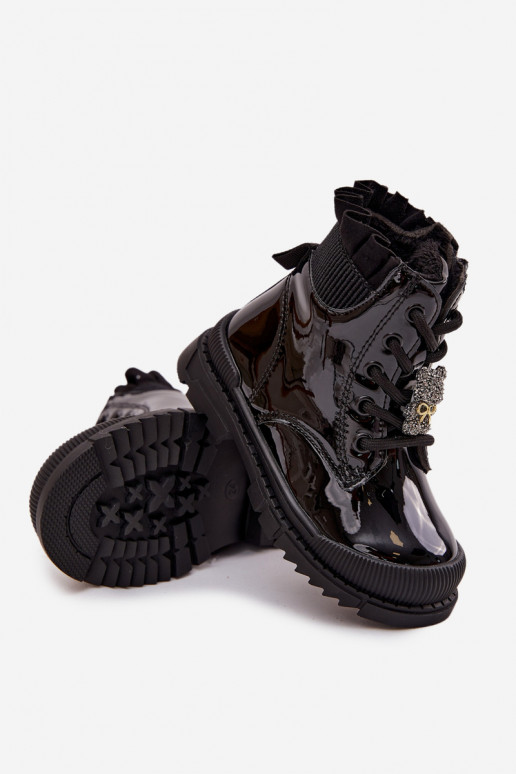 con efecto barniz Botas Infantil calentamientoPrzypinką osos de peluche de color negro Fionessa con efecto barniz Botas Infantil calentamientoPrzypinką osos de peluche de color negro Fionessa