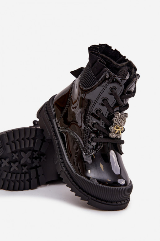 con efecto barniz Botas Infantil calentamientoPrzypinką osos de peluche de color negro Fionessa con efecto barniz Botas Infantil calentamientoPrzypinką osos de peluche de color negro Fionessa