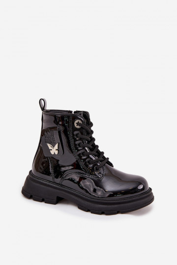 calentamiento Botas Infantil Al castillo con efecto barniz de color negro Alverina