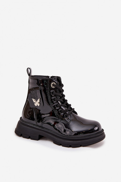 calentamiento Botas Infantil Al castillo con efecto barniz de color negro Alverina