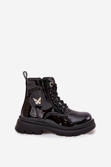 calentamiento Botas Infantil Al castillo con efecto barniz de color negro Alverina 2