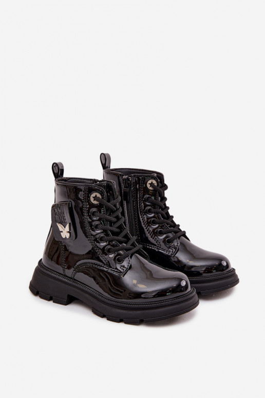 calentamiento Botas Infantil Al castillo con efecto barniz de color negro Alverina