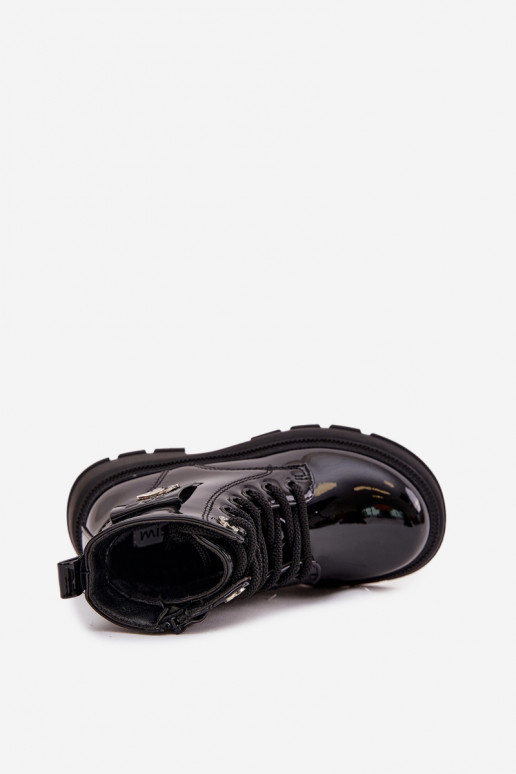 calentamiento Botas Infantil Al castillo con efecto barniz de color negro Alverina