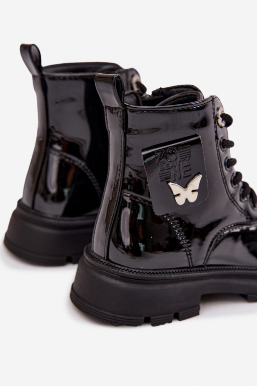 calentamiento Botas Infantil Al castillo con efecto barniz de color negro Alverina