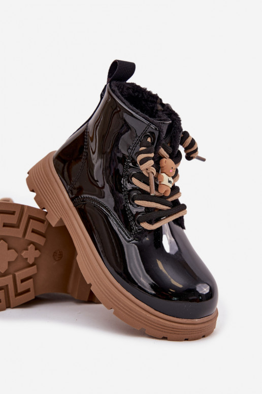 calentamiento Botas Infantil con efecto barnizPrzypinką osos de peluche de color negro Jovellea calentamiento Botas Infantil con efecto barnizPrzypinką osos de peluche de color negro Jovellea