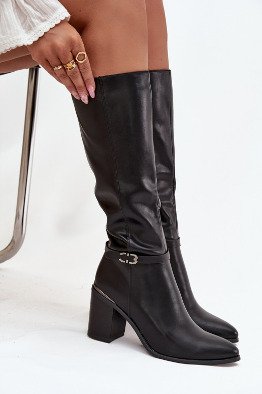 botas largas con estilo calentamiento con tacones con hebillas Sergio Leone KZ25738 de color negro botas largas con estilo calentamiento con tacones con hebillas Sergio Leone KZ25738 de color negro